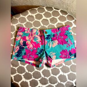 Roxy Pink and Blue Jean Shorts Floral Print